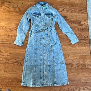 GAP Denim Midi Dress XXS Belted 98% Cotton NEW with Tags Perfect